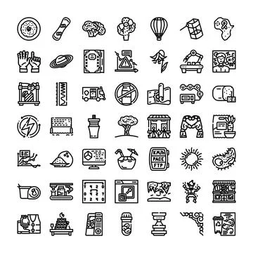 Black line icons set featuring various concepts Illustrazione stock