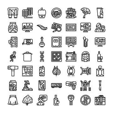Black line icons set representing various objects and concepts Stockillustratie