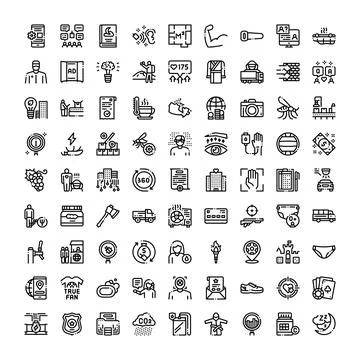 Black line icons set for web and app interfaces Illustrazione stock