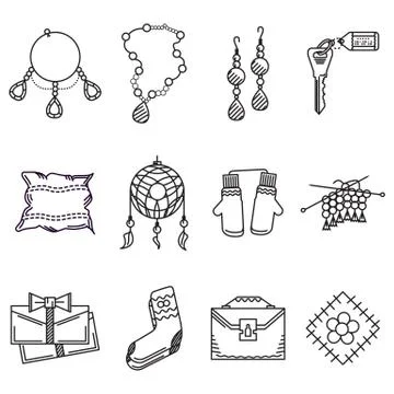 Black line icons vector collection for handmade items Illustrazione stock