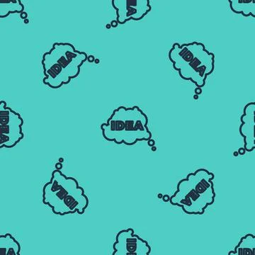 Black line Idea, speech bubble icon isolated seamless pattern on green 스톡 일러스트