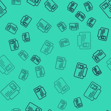 Black line Identification badge icon isolated seamless pattern on green Stock Illustration