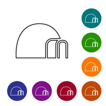 Black line Igloo ice house icon isolated on white background. Snow home, Eski 스톡 일러스트