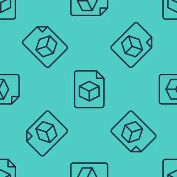 Black line Isometric cube file icon isolated seamless pattern on green 스톡 일러스트