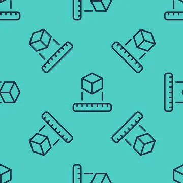 Black line Isometric cube icon isolated seamless pattern on green background Ilustración de archivo