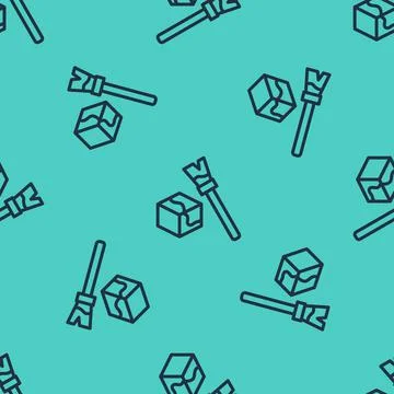 Black line Isometric cube icon isolated seamless pattern on green background Illustrazione stock