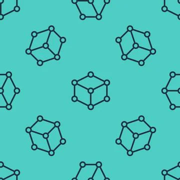 Black line Isometric cube icon isolated seamless pattern on green background Stock Illustration