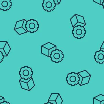 Black line Isometric cube icon isolated seamless pattern on green background Stock Illustration