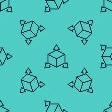 Black line Isometric cube icon isolated seamless pattern on green background Illustrazione stock