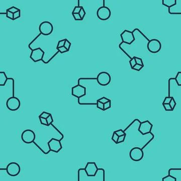 Black line Isometric cube icon isolated seamless pattern on green background Illustrazione stock