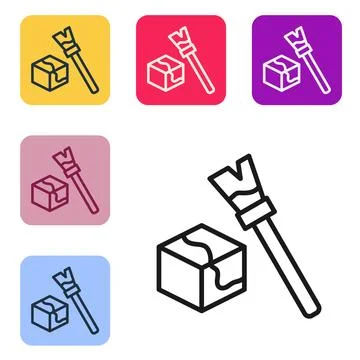 Black line Isometric cube icon isolated on white background. Geometric cubes  Stock Illustration