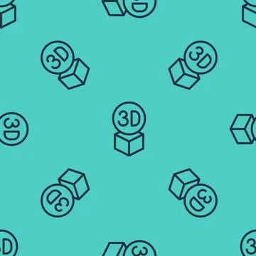 Black line Isometric cube icon isolated seamless pattern on green background. イラスト素材