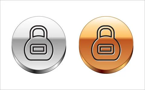 Black line Kettlebell icon isolated on white background. Sport equipment. Sil Stock Illustration