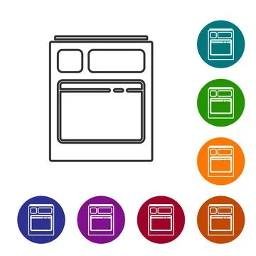 Black line Kitchen dishwasher machine icon isolated on white background. Set Illustrazione stock