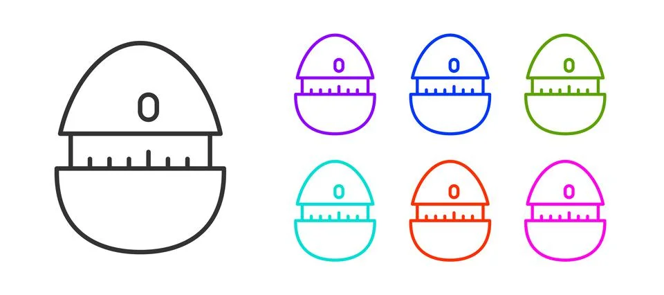 Black line Kitchen timer icon isolated on white background. Cooking utensil. Set Stock Illustration