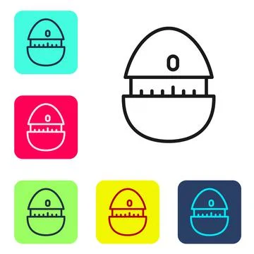 Black line Kitchen timer icon isolated on white background. Cooking utensil. Set Stock Illustration