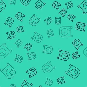 Black line Kitchen timer icon isolated seamless pattern on green background Stock Illustration