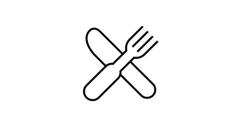 Black Line Knife and Fork Crossed Icon Illustrazione stock