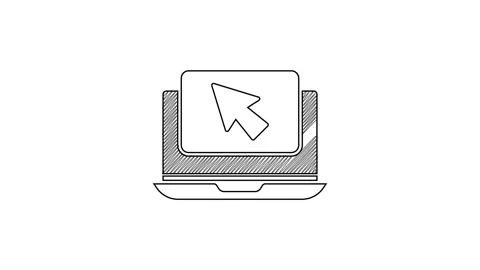 Black line Laptop and cursor icon isolated on white background. Computer Stock Footage 201454859