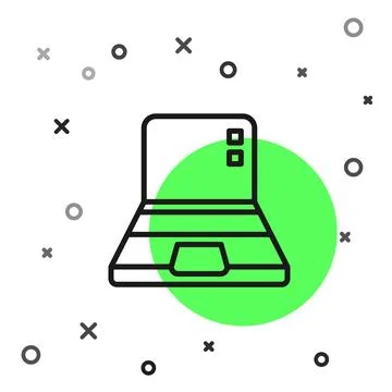 Black line Laptop icon isolated on white background. Computer notebook with Stock Illustration