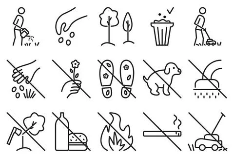 Black line lawn icon vector set Stock Illustration