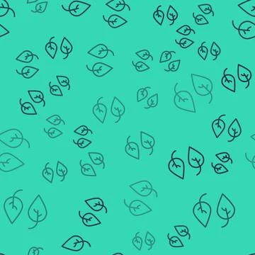 Black line Leaf icon isolated seamless pattern on green background. Leaves sign Stock Illustration