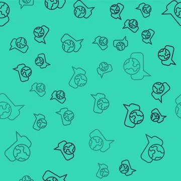 Black line Learning foreign languages icon isolated seamless pattern on green Stock Illustration