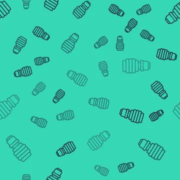 Black line LED light bulb icon isolated seamless pattern on green background. 스톡 일러스트