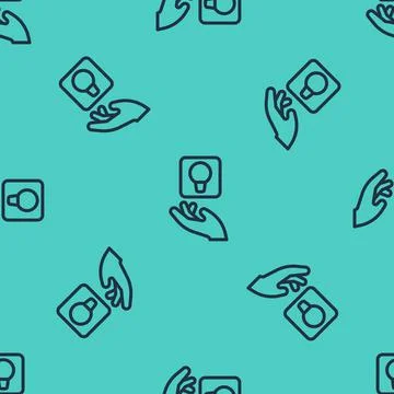 Black line Light bulb with concept of idea icon isolated seamless pattern on Illustrazione stock