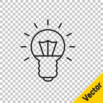 Black line Light bulb with concept of idea icon isolated on transparent backg Stock-Illustration