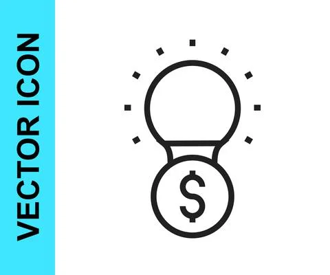 Black line Light bulb with dollar symbol icon isolated on white background Stock Illustration