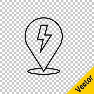 Black line Lightning bolt icon isolated on transparent background. Flash si.. Stock Illustration