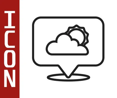 Black line Location cloud icon isolated on white background. Vector Stock Illustration