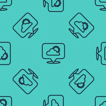 Black line Location cloud icon isolated seamless pattern on green background Stock Illustration