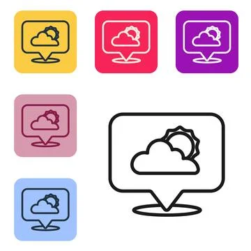 Black line Location cloud icon isolated on white background. Set icons in col Stock Illustration