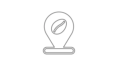 Black line Location with coffee bean icon isolated on white background. 4K Video Stock Footage 167503095