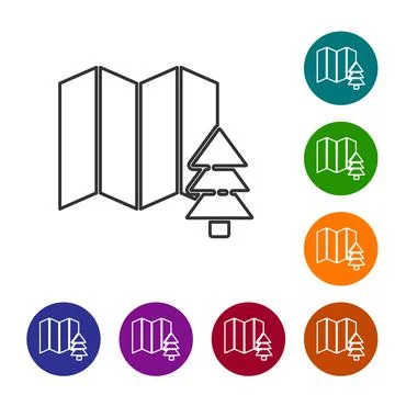 Black line Location of the forest on a map icon isolated on white background Illustrazione stock