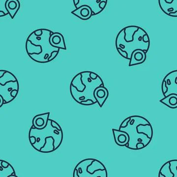 Black line Location on the globe icon isolated seamless pattern on green Illustrazione stock