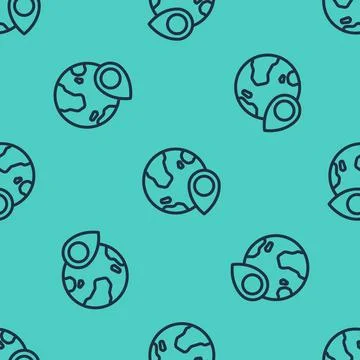 Black line Location on the globe icon isolated seamless pattern on green Illustrazione stock