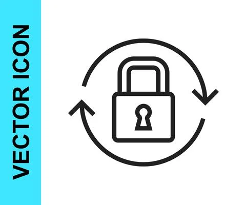 Black line Lock icon isolated on white background. Padlock sign. Security Illustrazione stock