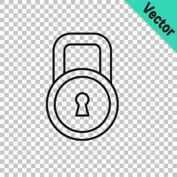 Black line Lock icon isolated on transparent background. Padlock sign. Security Illustrazione stock