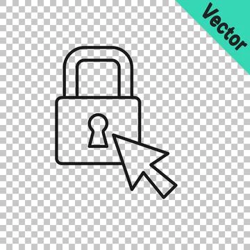 Black line Lock icon isolated on transparent background. Padlock sign. Security Stock Illustration