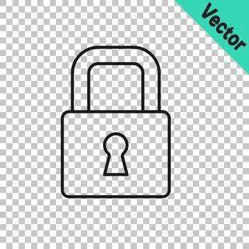 Black line Lock icon isolated on transparent background. Padlock sign. Security Stock Illustration