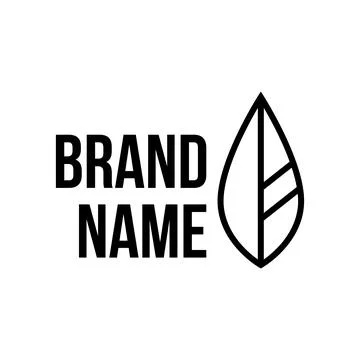 Black line logo with leaf on white background. Eco logo Stock Illustration