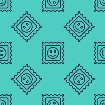 Black line LSD acid mark icon isolated seamless pattern on green background Stock Illustration