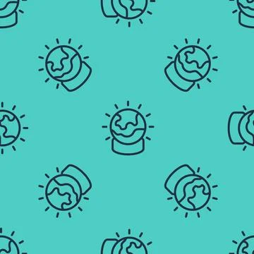 Black line Magic ball icon isolated seamless pattern on green background. Cry Illustrazione stock
