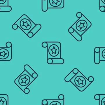 Black line Magic scroll icon isolated seamless pattern on green background Illustrazione stock