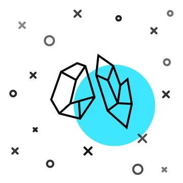 Black line Magic stone icon isolated on white background. Fantasy crystal Illustrazione stock