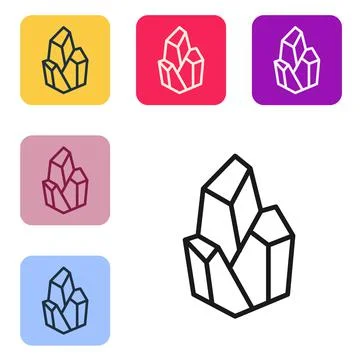 Black line Magic stone icon isolated on white background. Fantasy crystal Illustrazione stock