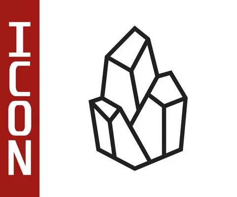 Black line Magic stone icon isolated on white background. Fantasy crystal Stock Illustration